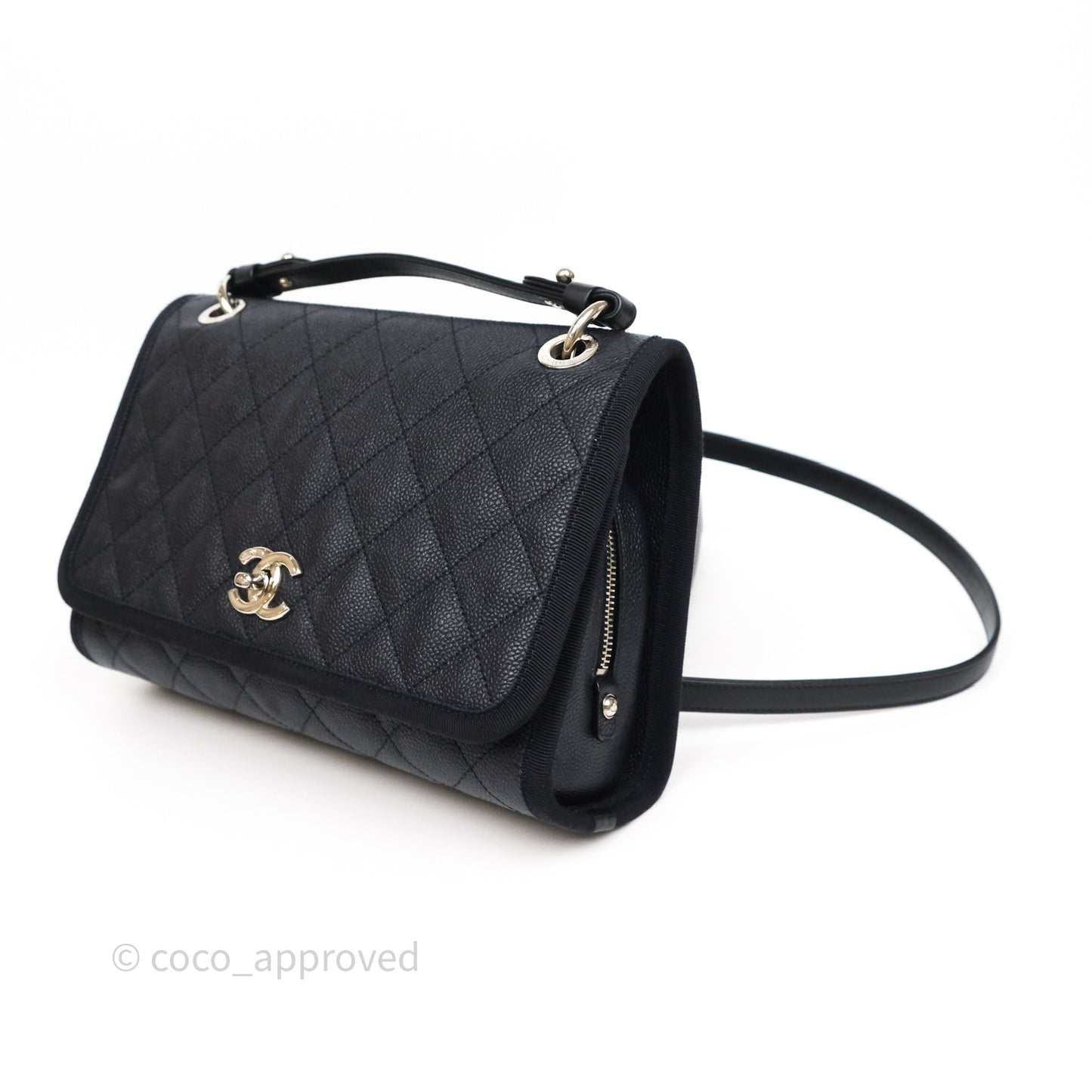 Chanel Top Handle Flap Bag Dark Navy Caviar Silver Hardware