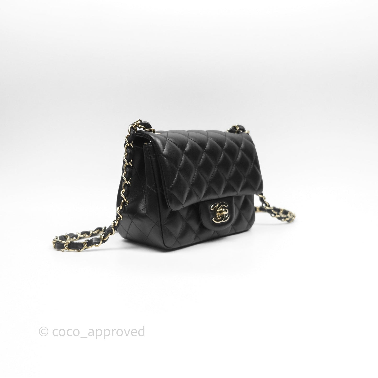 Chanel Mini Square Flap Quilted Black Lambskin Gold Hardware