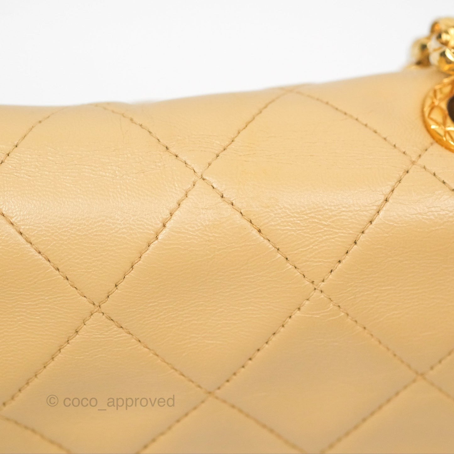 Chanel Vintage Round Flap Bag Quilted Beige Lambskin Gold Hardware