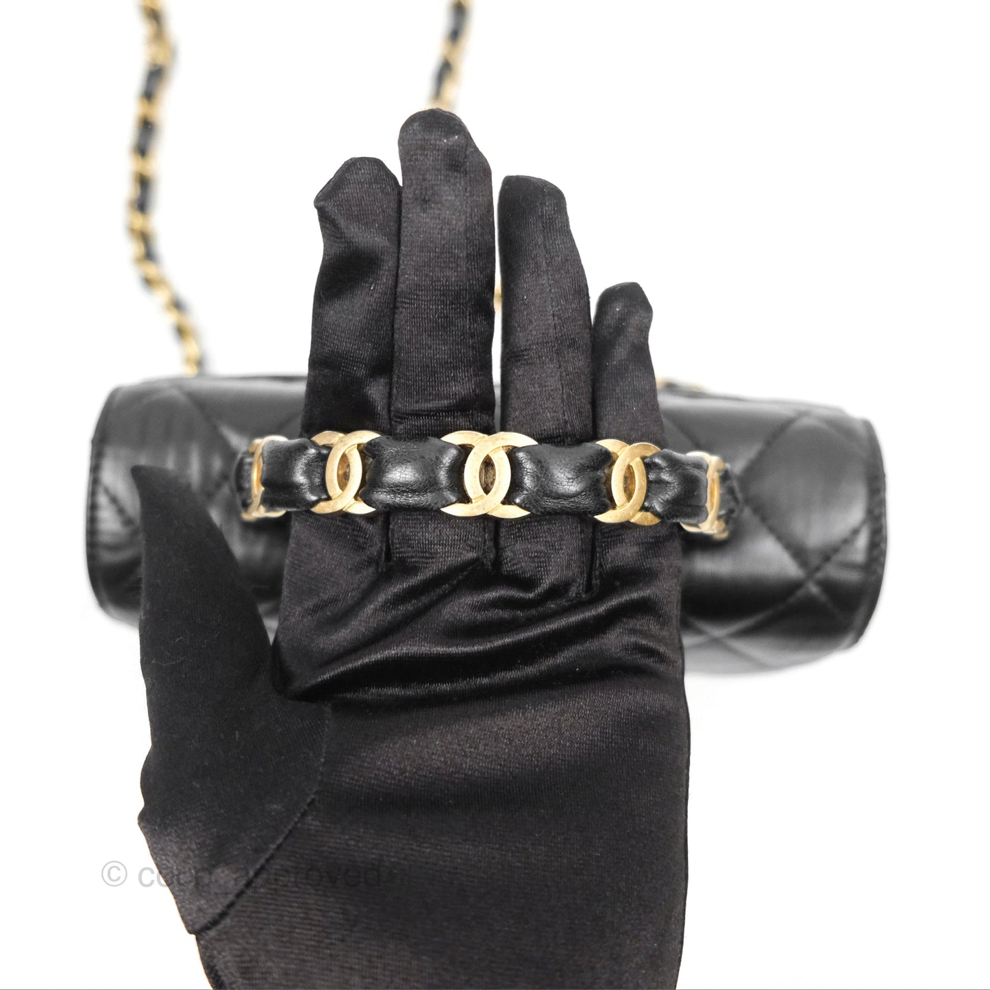 Chanel Mini Wrapped Handle Flap Bag Black Crumpled Lambskin Aged Gold Hardware 21S