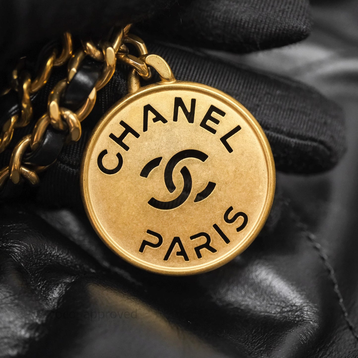 Chanel 22 Mini Bag Black Crumpled Calfskin Aged Gold Hardware