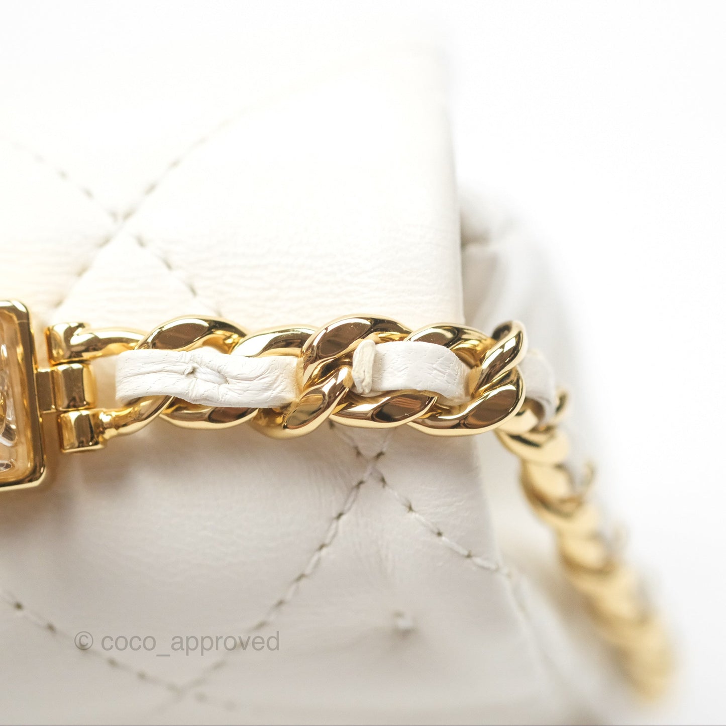 Chanel Top Handle Mini Flap Ivory White Lambskin Gold Hardware