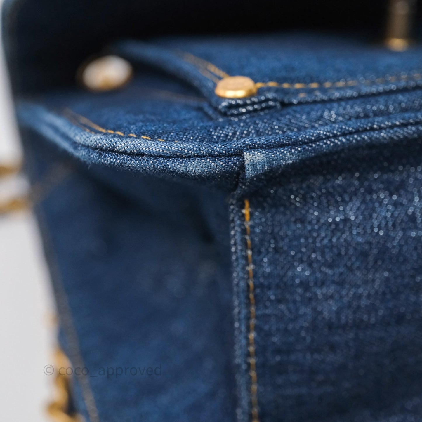 Chanel Square Flap Bag Denim Aged Gold Hardware