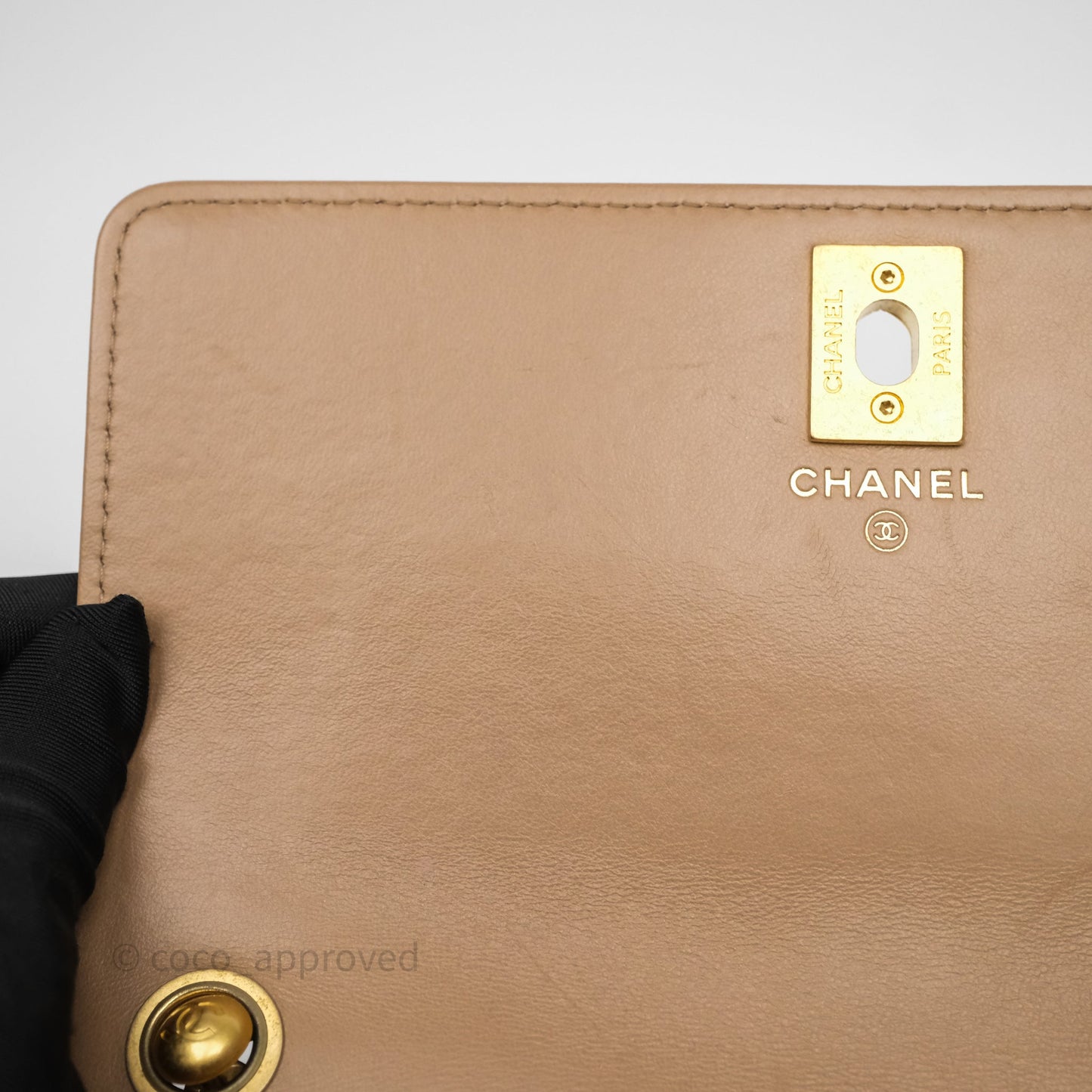 Chanel All Slide Wallet on Chain WOC Adjustable Chain Quilted Beige Lambskin