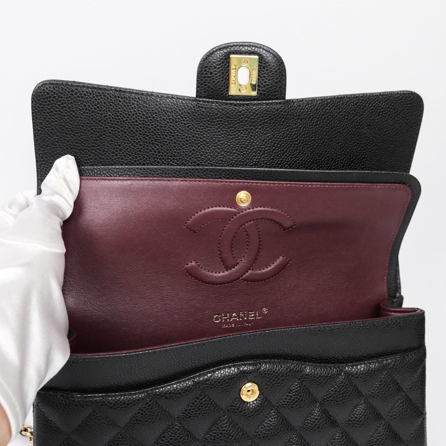 Chanel Classic M/L Medium Flap Quilted Black Caviar Gold Hardware