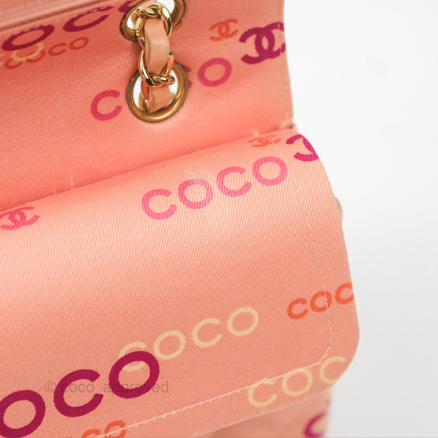 Chanel Coco Logo Medium Classic Flap Quilted Coral Pink Canvas Gold Hardware