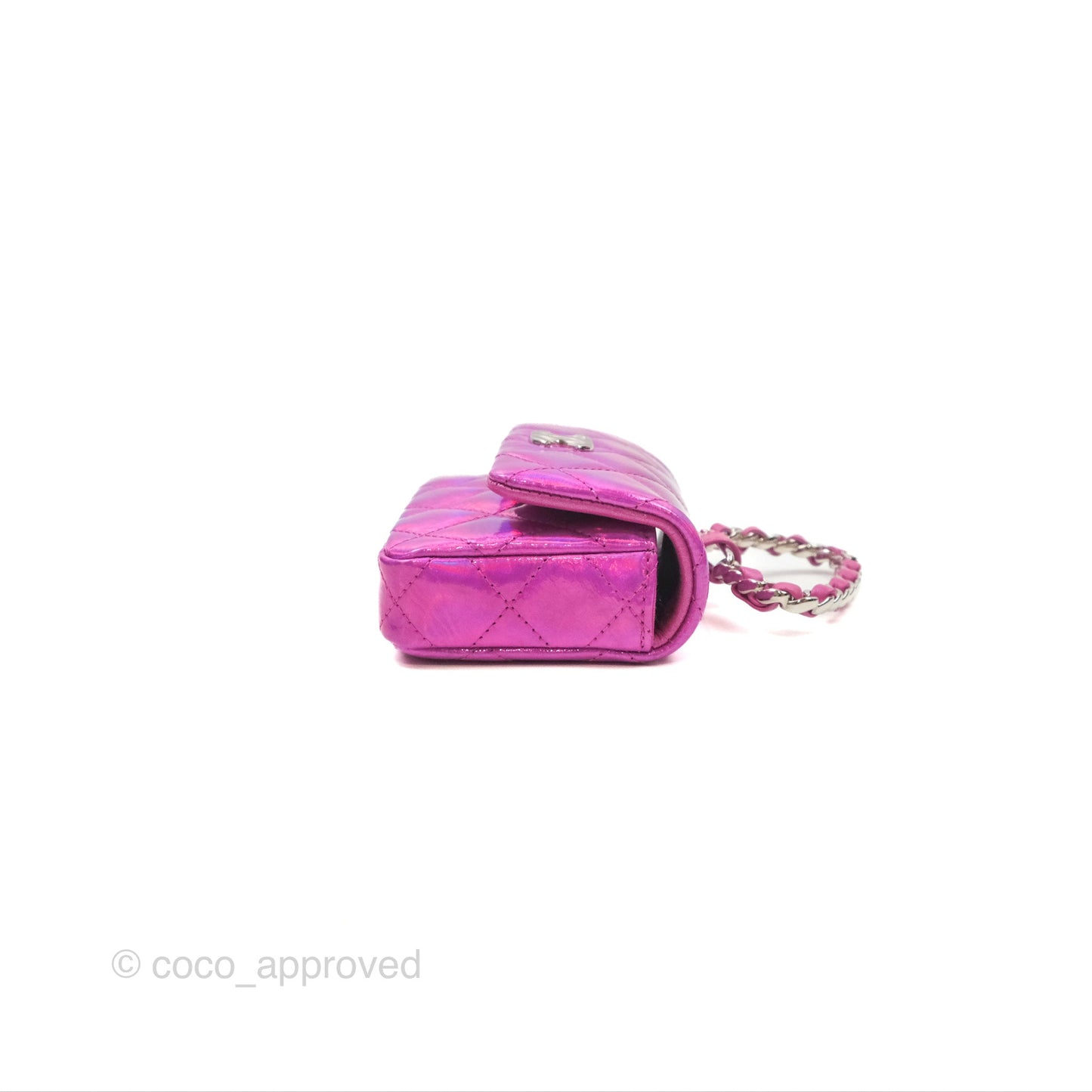 Chanel Card Holder Pouch with Hook Fuchsia Iridescent Mirror Goatskin