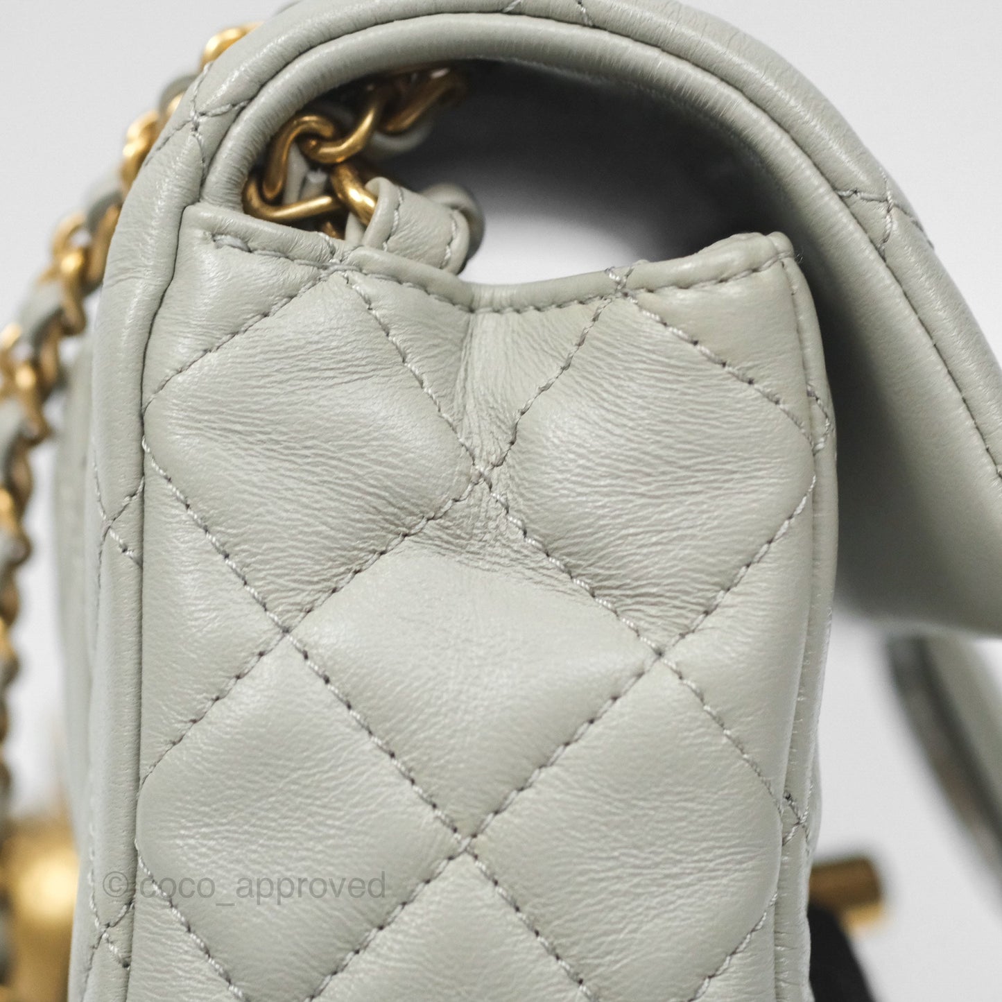 Chanel Mini Rectangular Pearl Crush Grey Lambskin Aged Gold Hardware