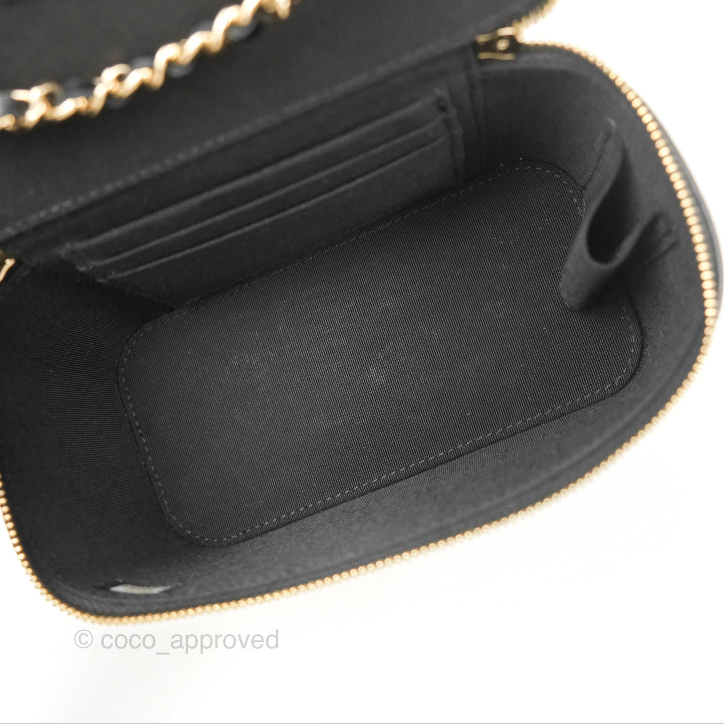 Chanel Vanity Rectangular Camellia Embossed Black Lambskin Gold Hardware 21S