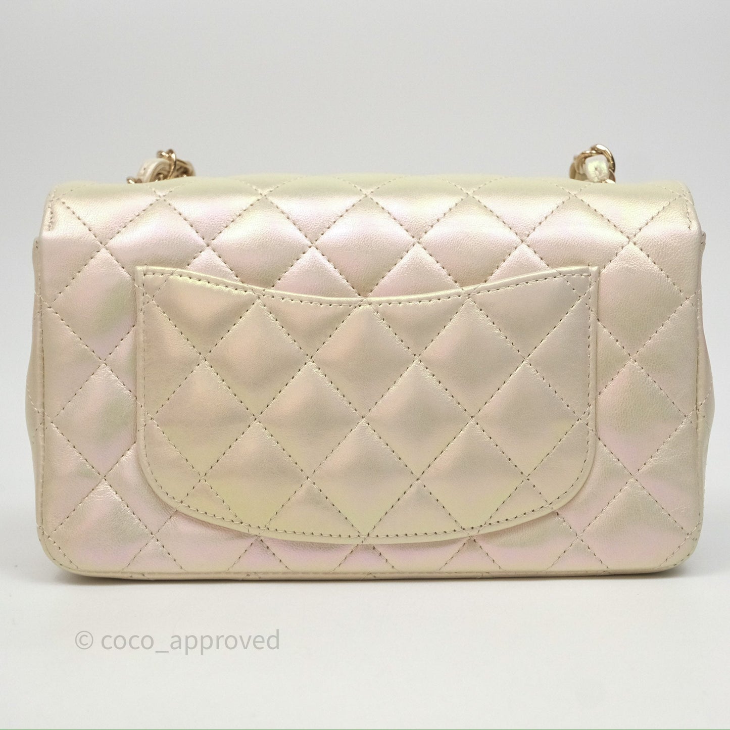 Chanel Mini Rectangular Quilted Iridescent Ivory Lambskin Gold Hardware 20B