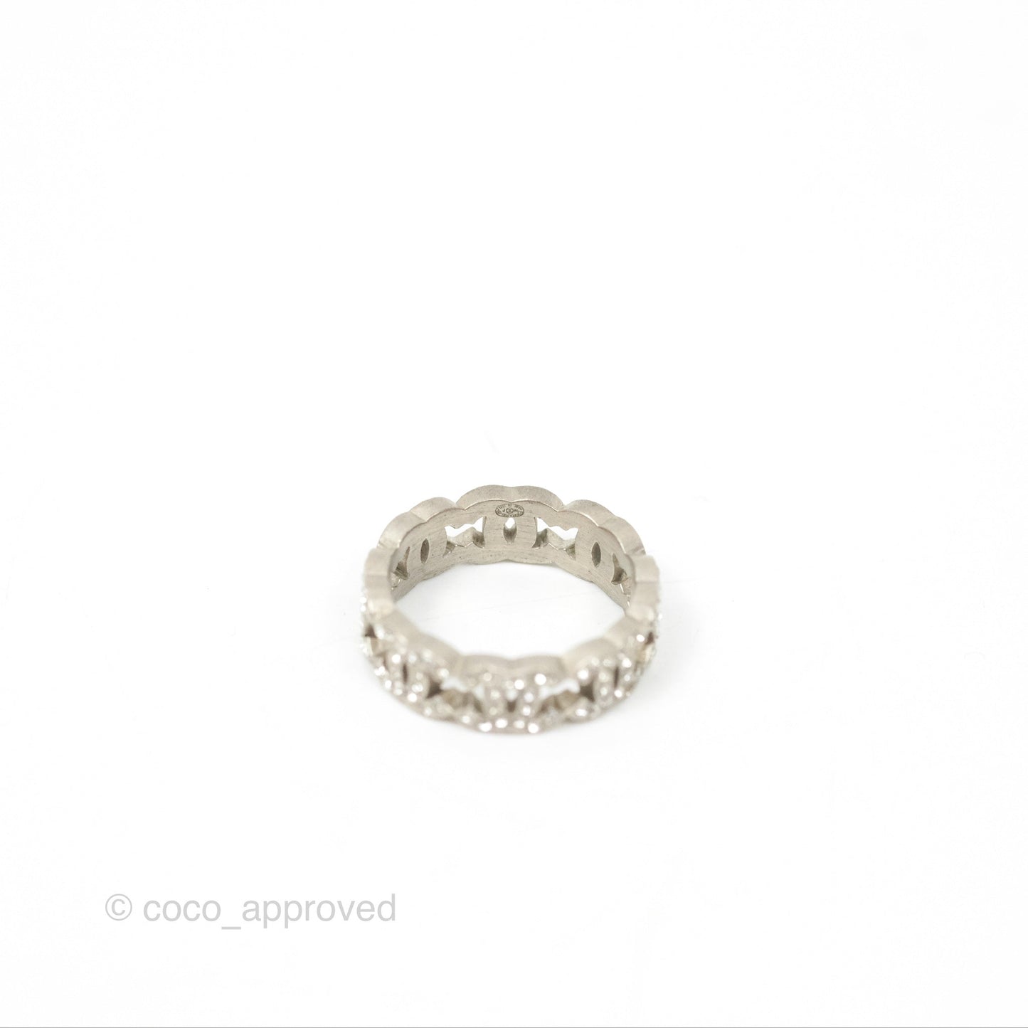 Chanel CC Crystal Ring Brushed Silver Tone