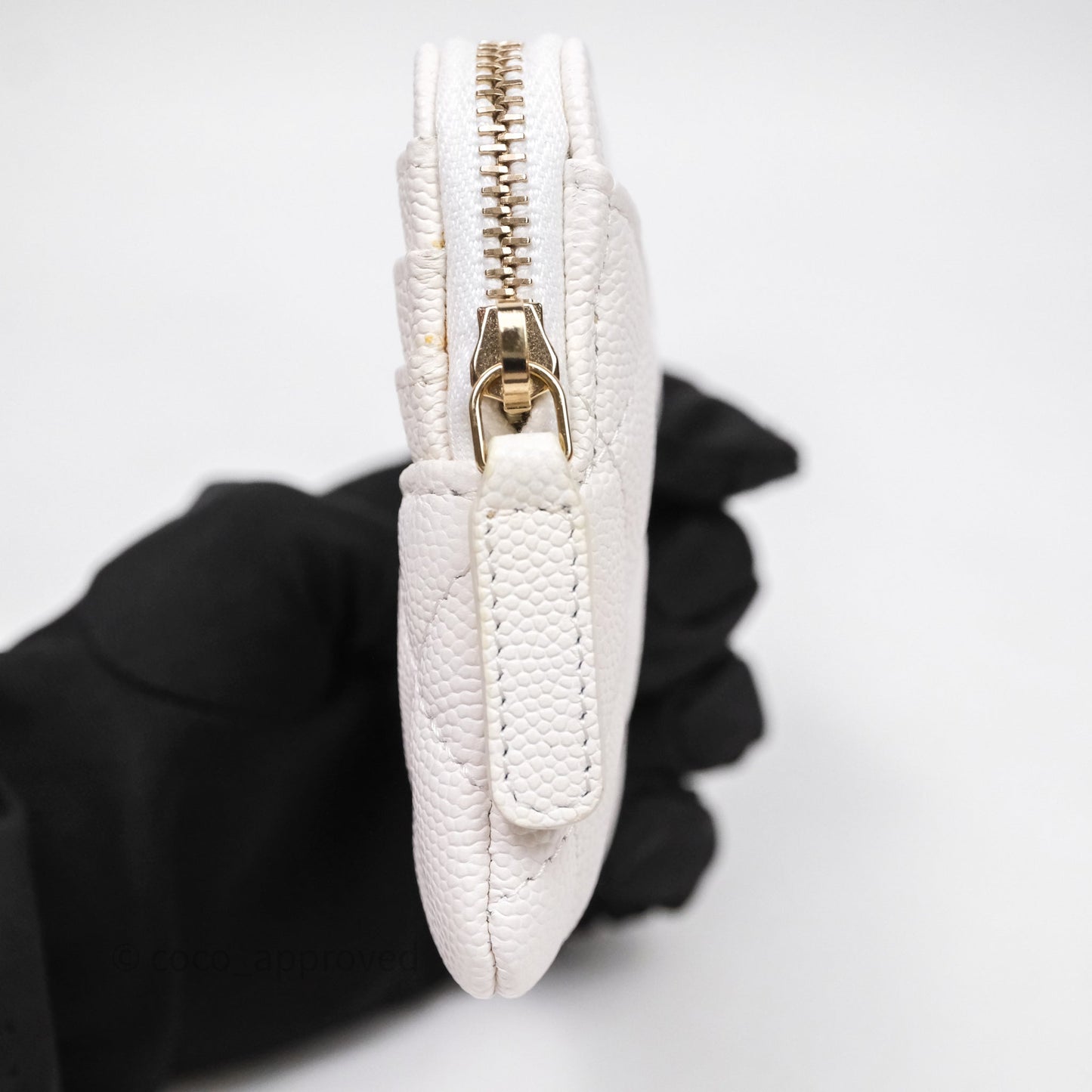 Chanel Quilted Classic Zip Card Holder Wallet White Caviar Gold Hardware