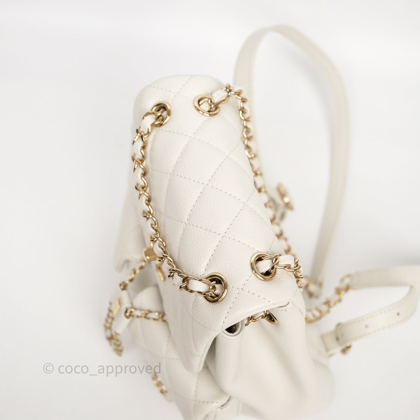 Chanel Duma Backpack Medium White Caviar Gold Hardware