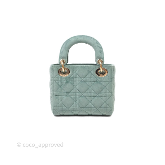 Christian Dior Mini Lady Dior Green Suede Cannage Gold Hardware