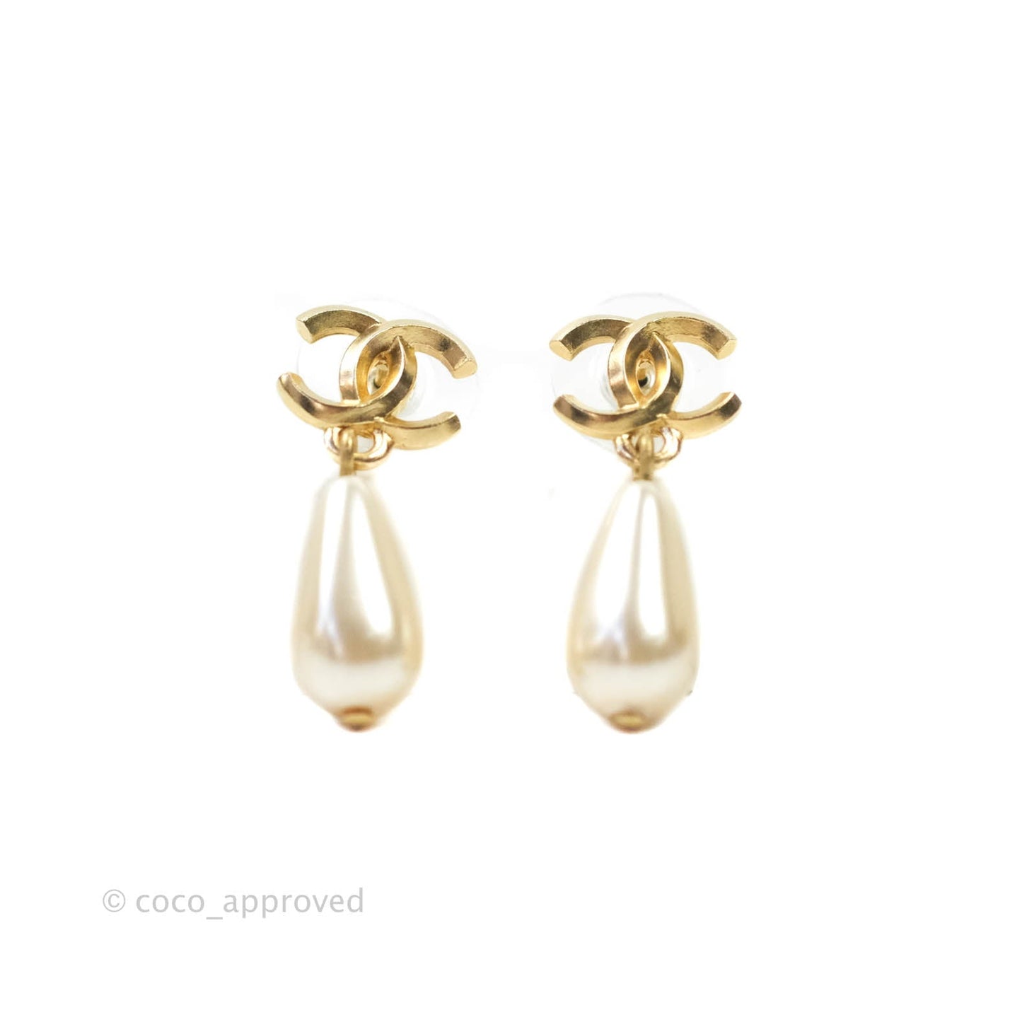 Chanel CC Drop Crystal Earrings Gold Tone 20A