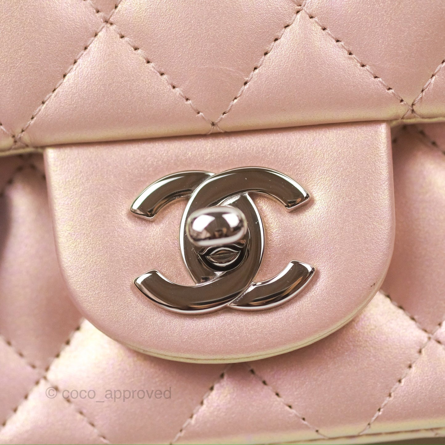 Chanel Mini Square Quilted Iridescent Pink Silver Hardware