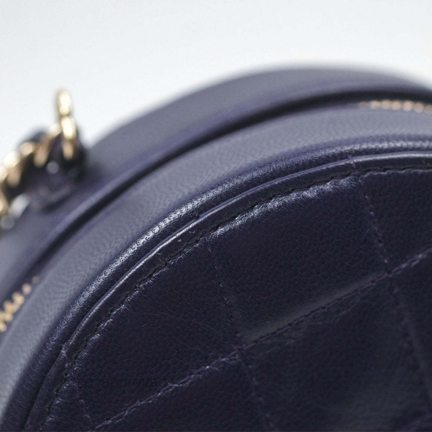 Chanel Quilted Round Clutch with Chain Dark Purple Calfskin Gold Hardware