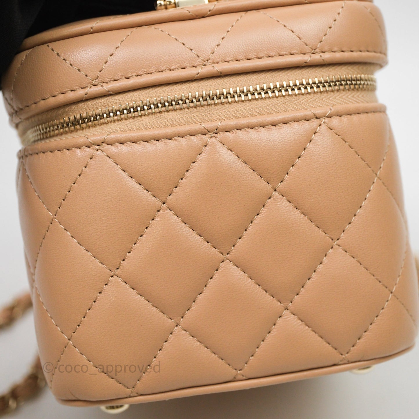 Chanel Top Handle Vanity With Chain Beige Lambskin Aged Gold Hardware