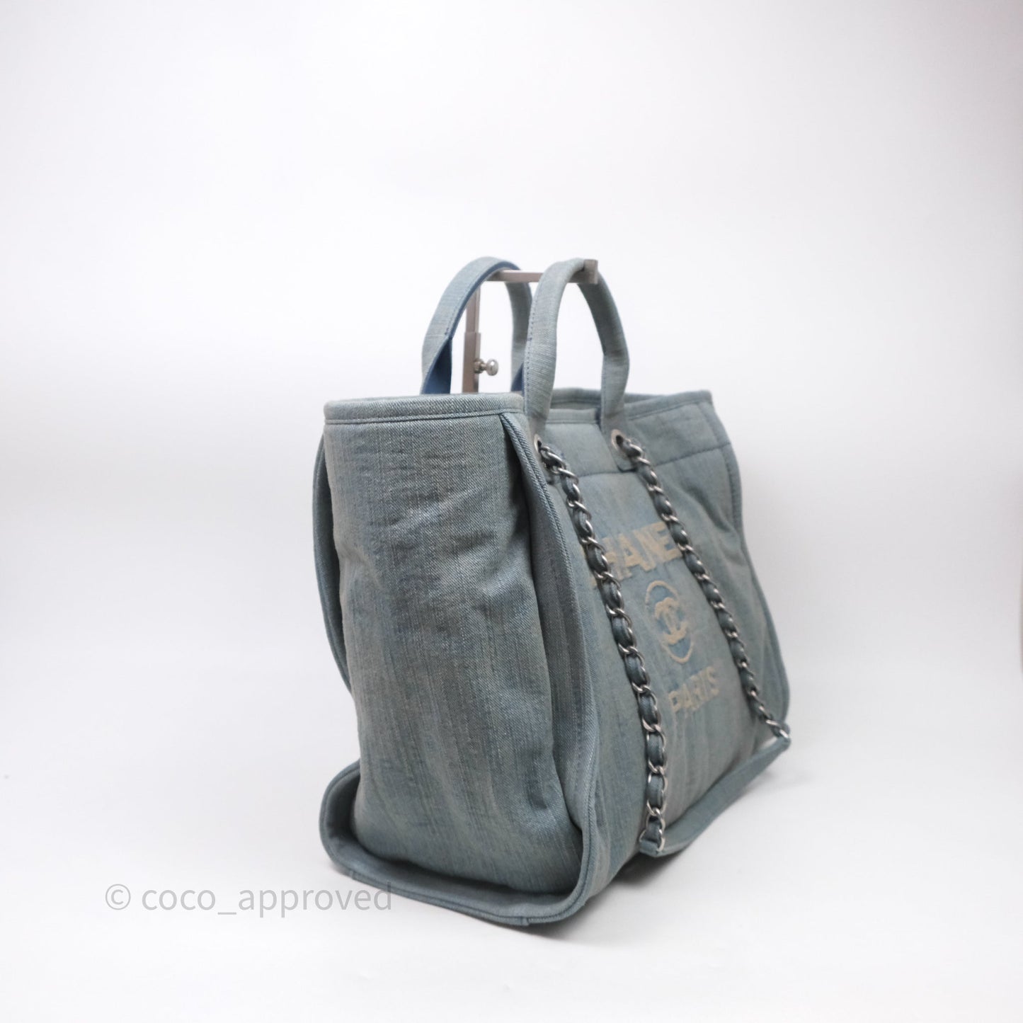 Chanel Large Deauville Tote Blue Washed Denim Matte Silver
