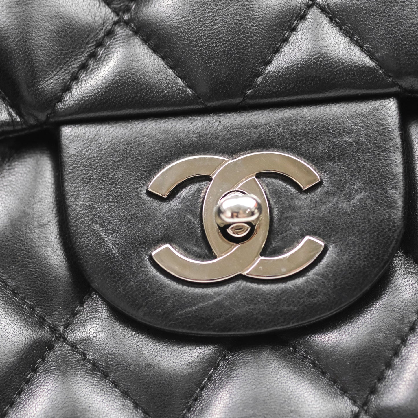 Chanel Jumbo Single Flap Black Lambskin Silver Hardware