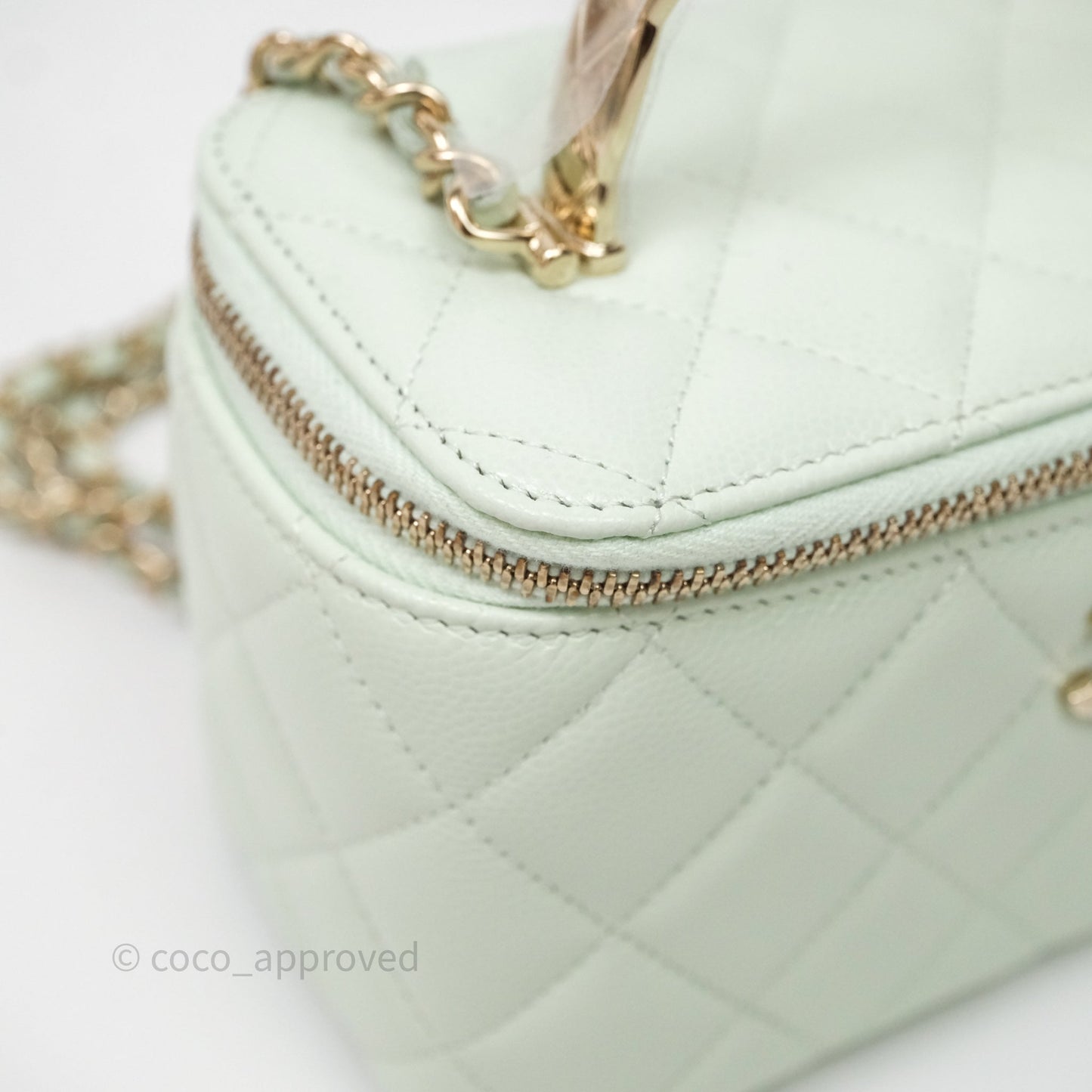 Chanel Vanity Rectangular Top Handle Mint Green Caviar Gold Hardware