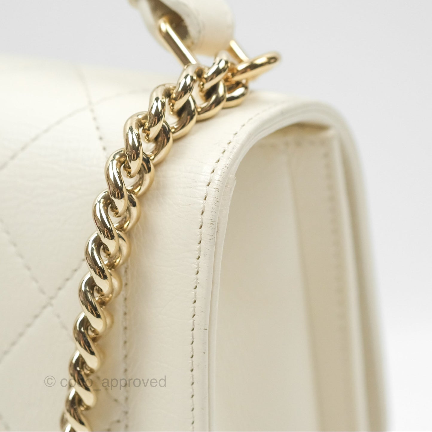 Chanel Quilted Label Click Flap Bag White Grained Calfskin Gold Hardware
