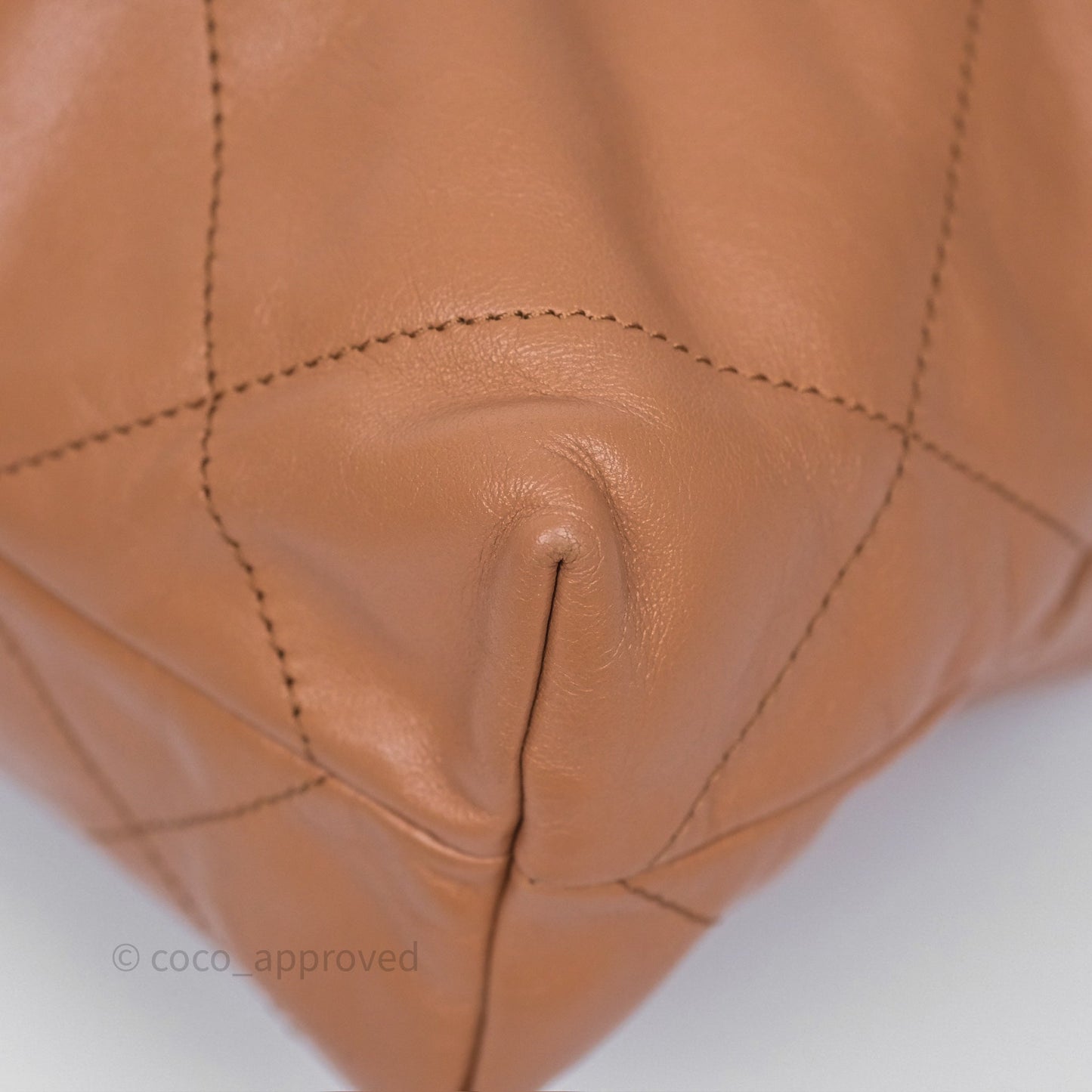 Chanel 22 Small Caramel Beige Shiny Calfskin Aged Gold Hardware