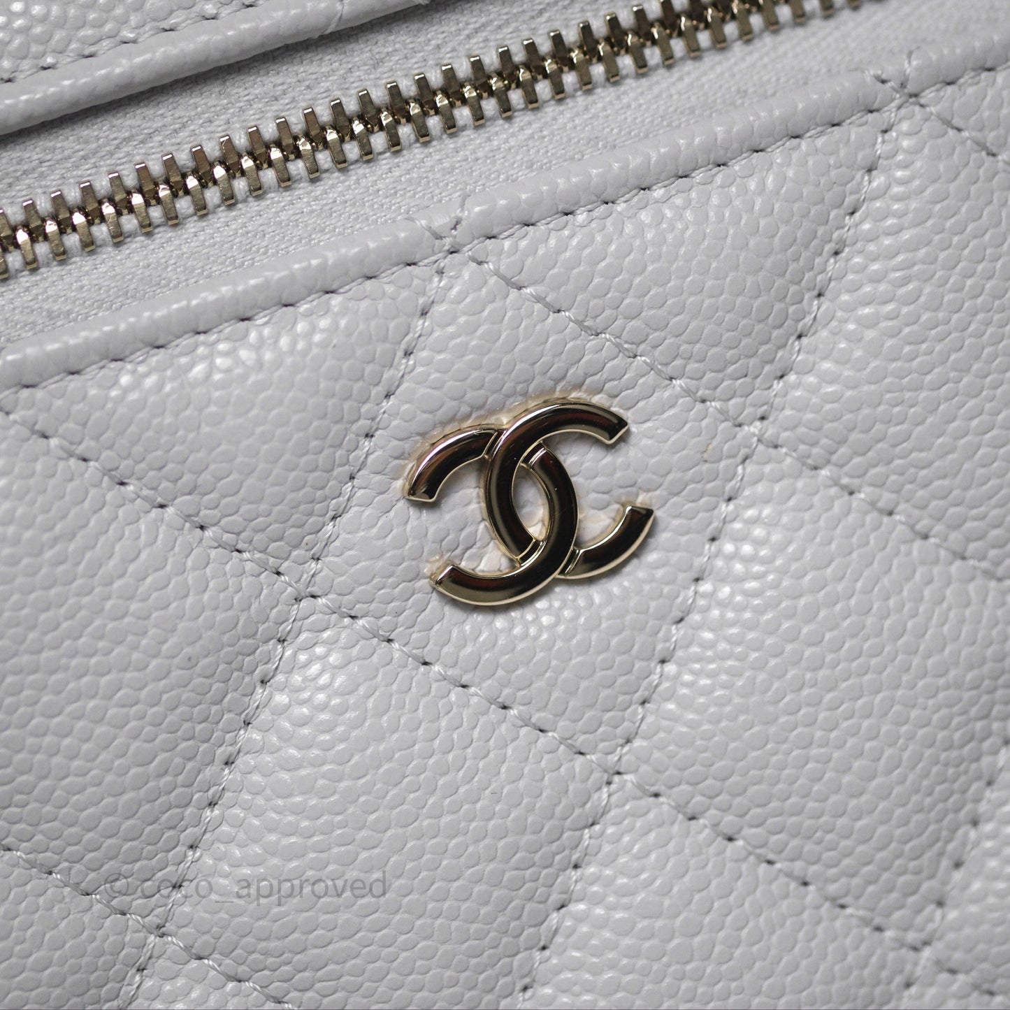 Chanel Top Handle Long Vanity with Chain Light Grey Caviar Gold Hardware