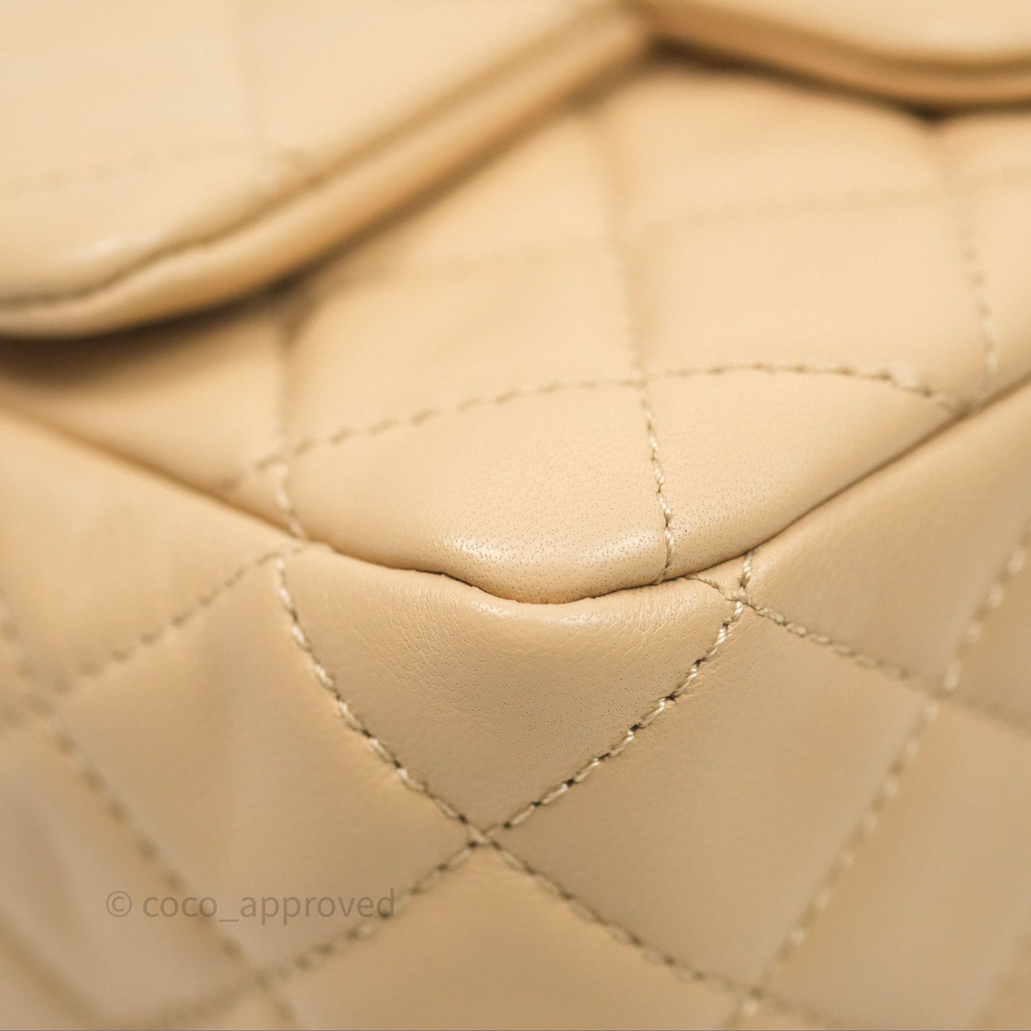 Chanel Pearl Crush Mini Square Quilted Beige Lambskin Aged Gold Hardware