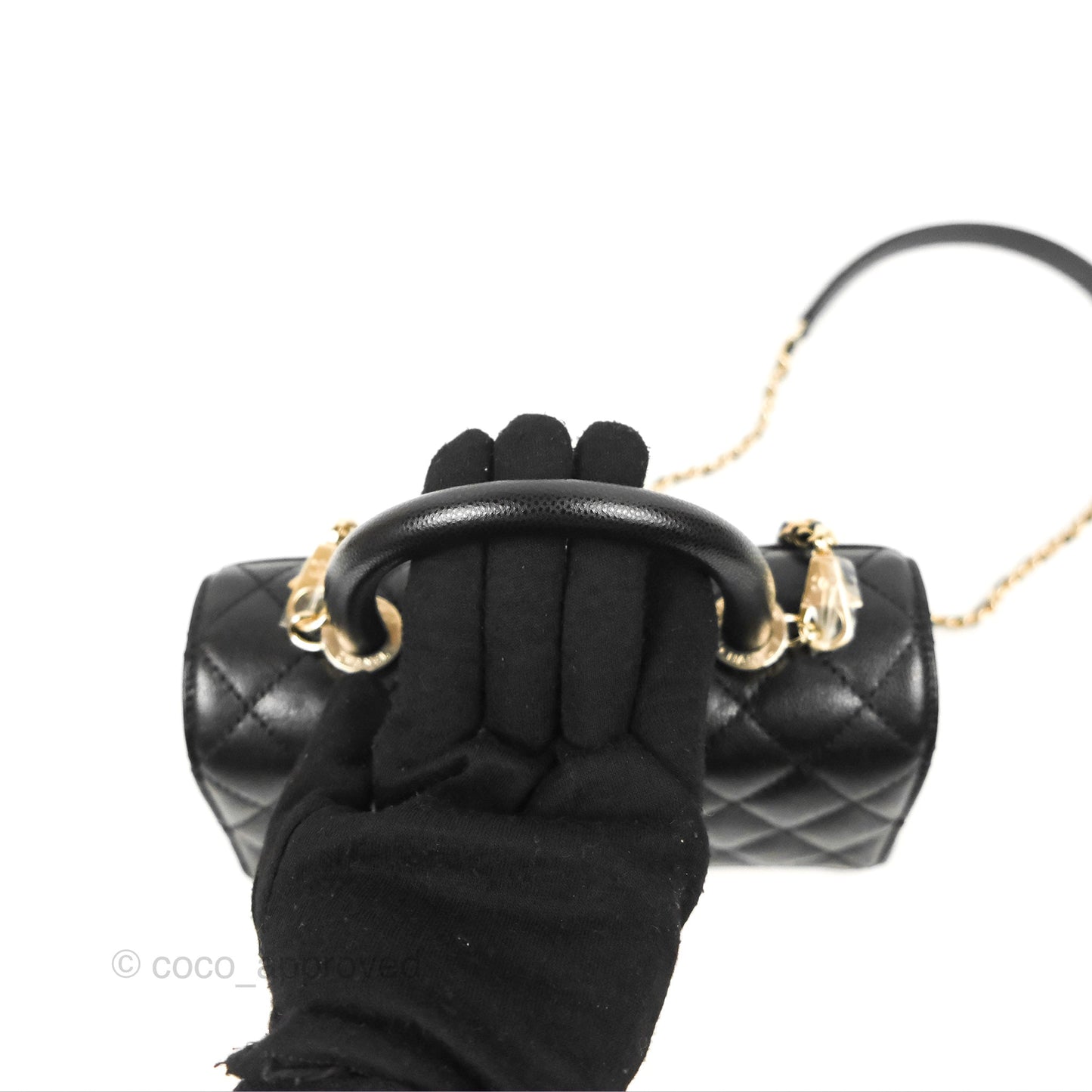 Chanel Small Quilted Coco Handle Black Caviar Gold Hardware