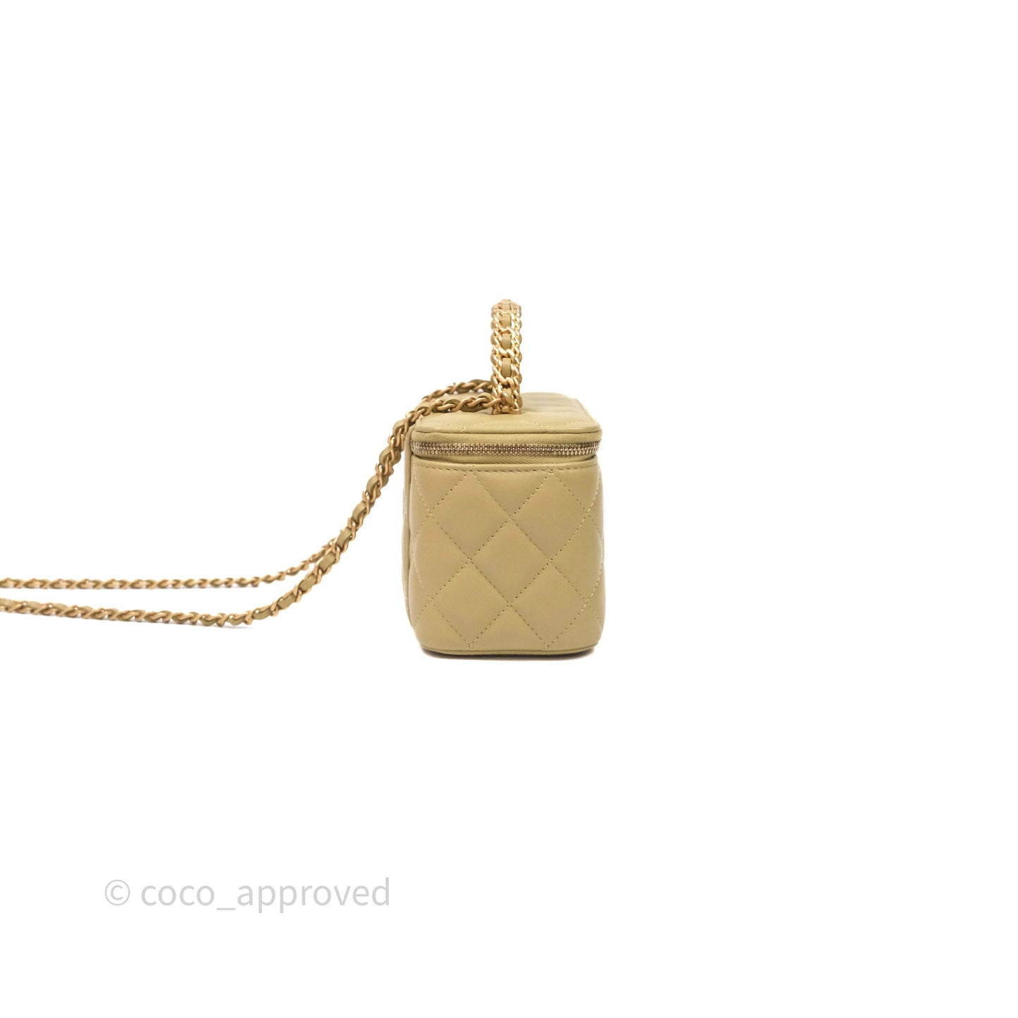 Chanel Top Handle Vanity with Chain Olive Green Lambskin Aged Gold Hardware