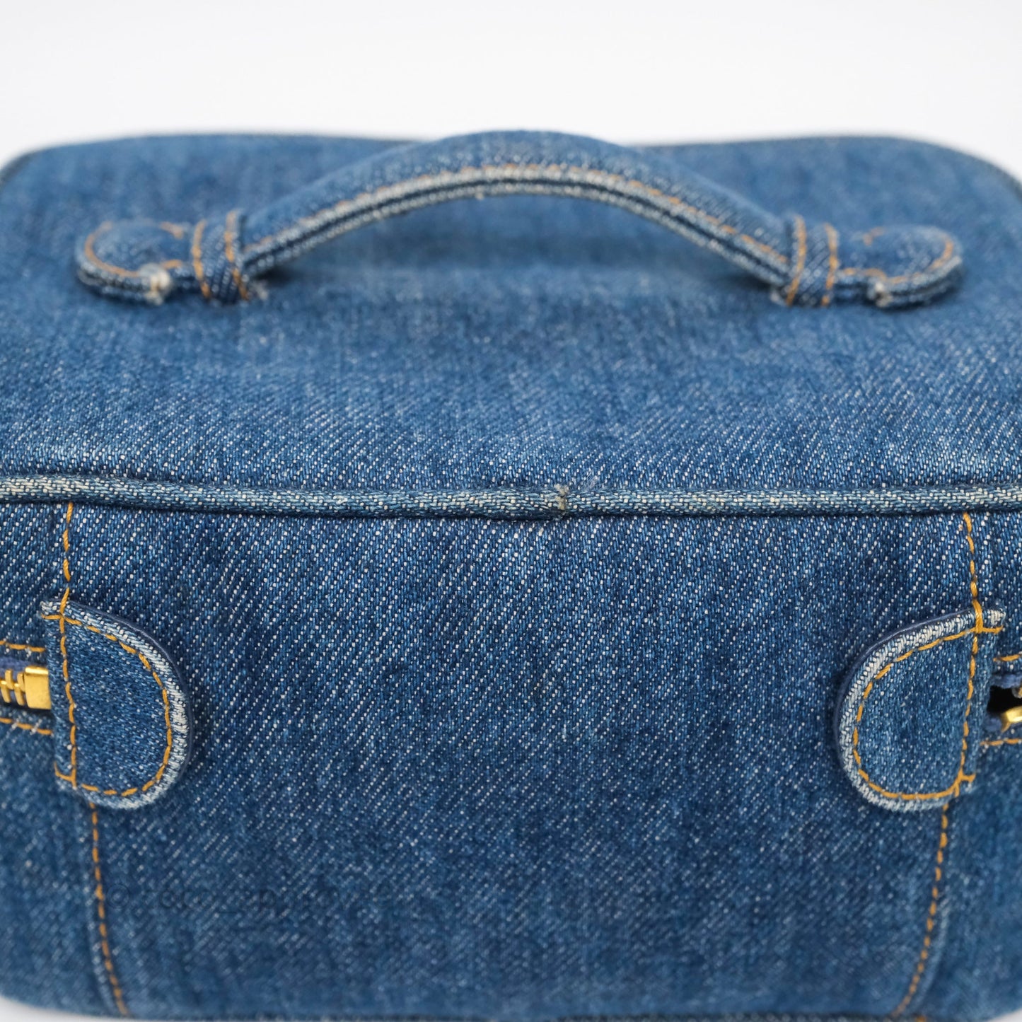Chanel Vintage Vanity Case Denim Aged Gold Hardware