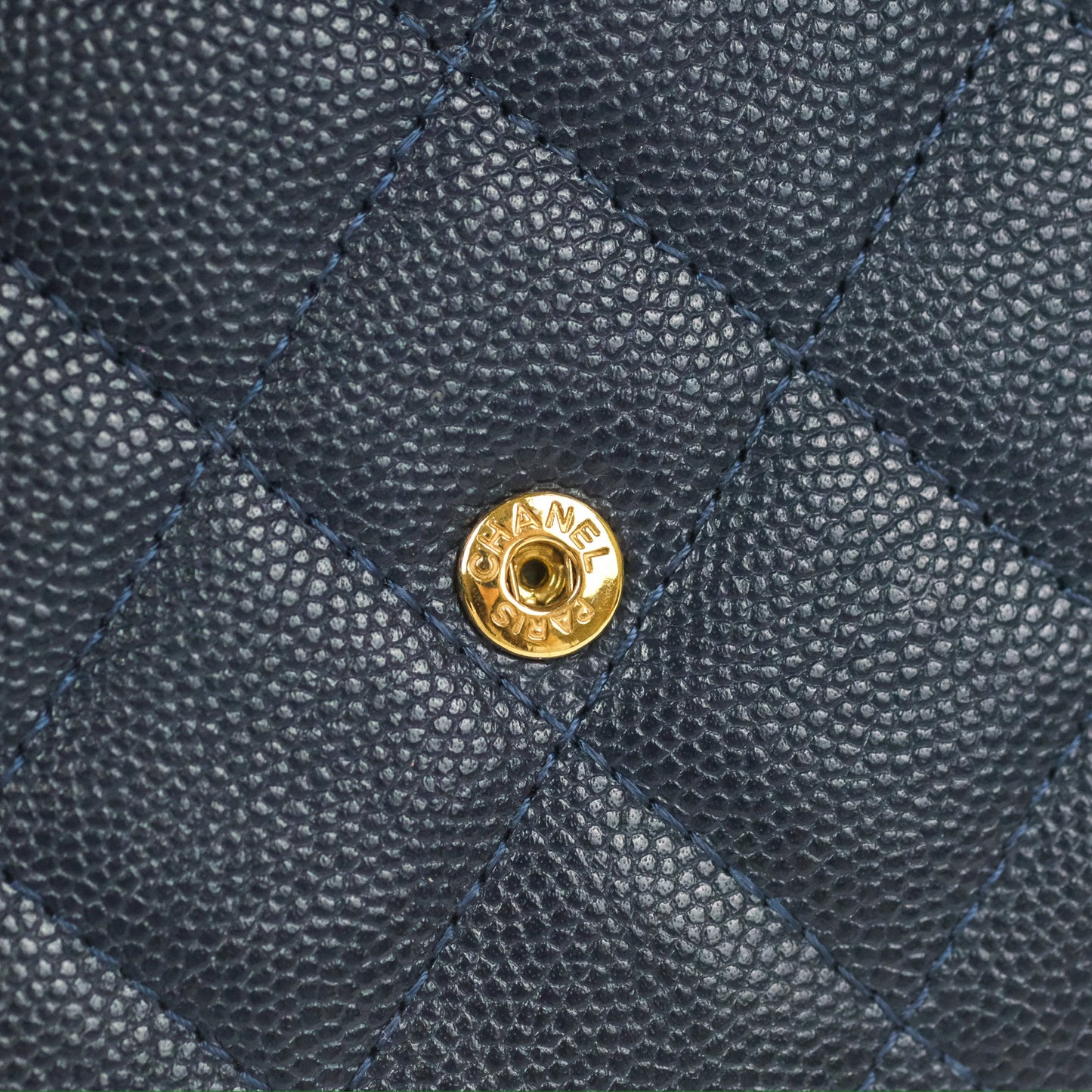 Chanel CC Filigree Small Flap Wallet Navy Caviar Gold Hardware