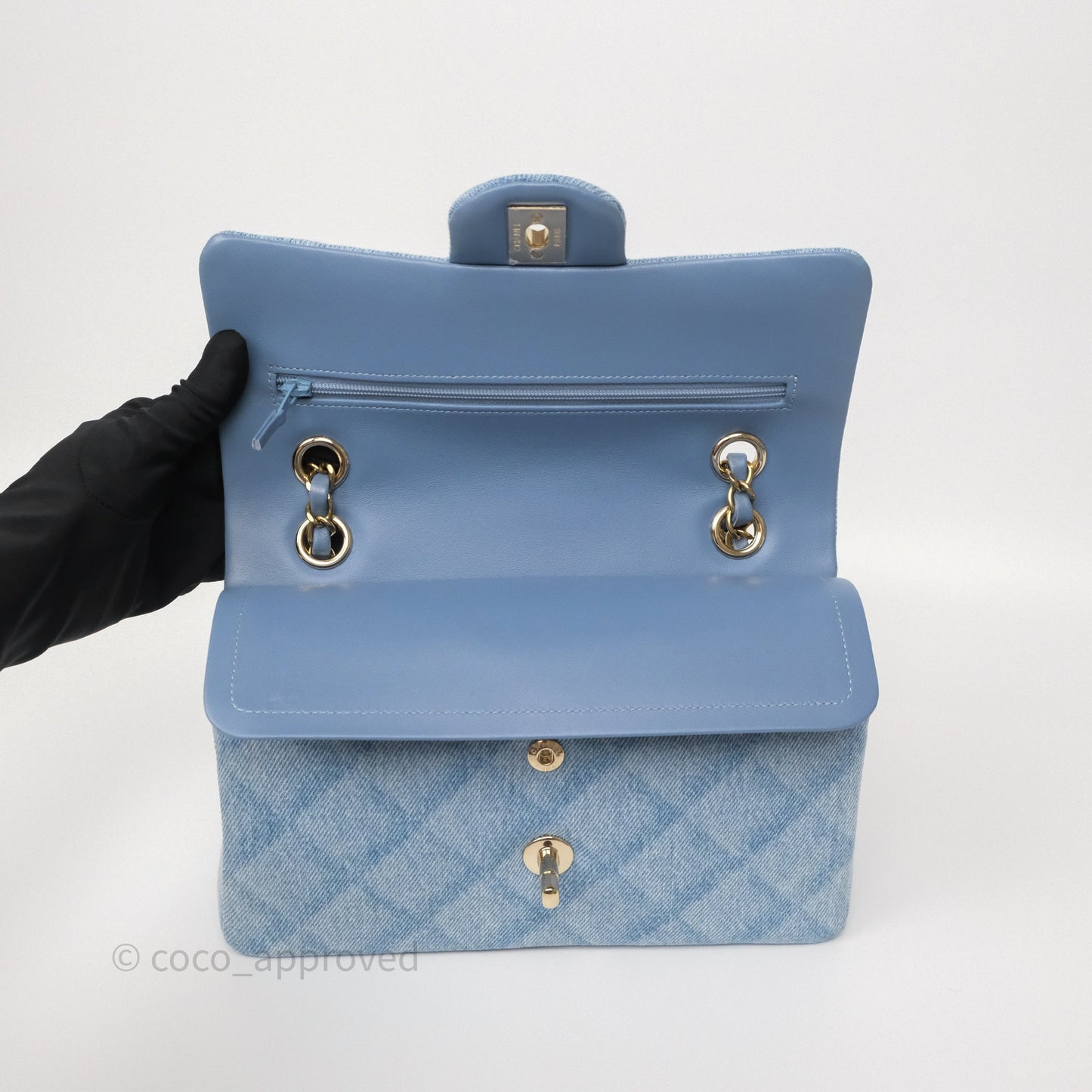 Chanel Quilted Small Double Flap Blue Printed Denim Gold Hardware