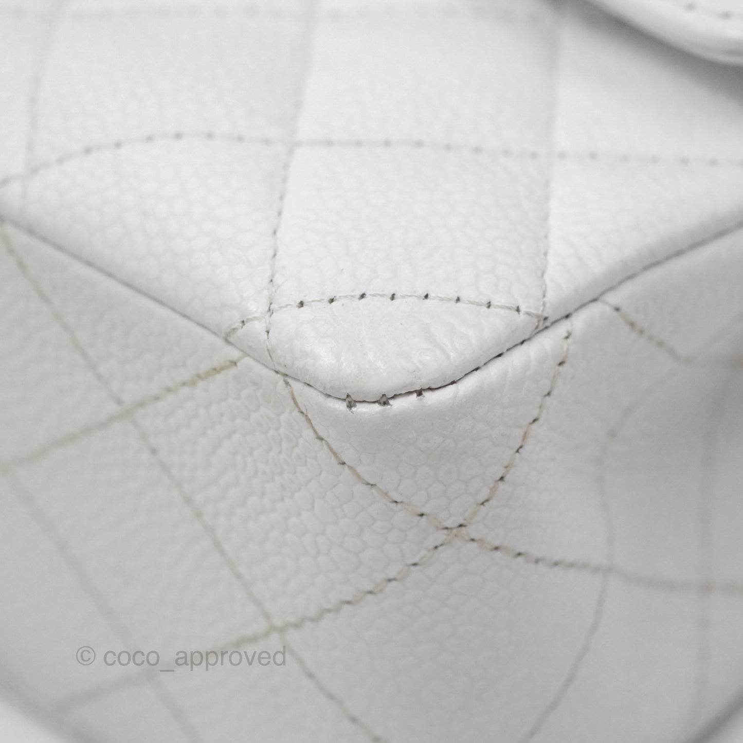 Chanel Classic M/L Medium Double Flap White Caviar Silver Hardware