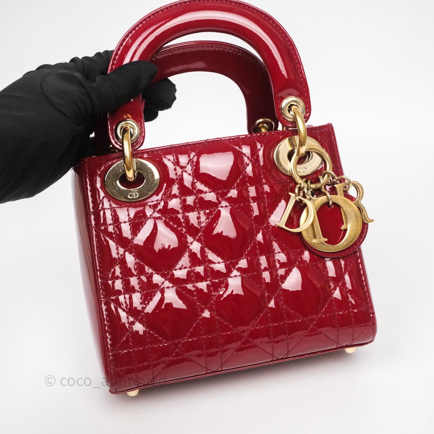 Christian Dior Mini Lady Dior Bag Red Patent Gold Hardware