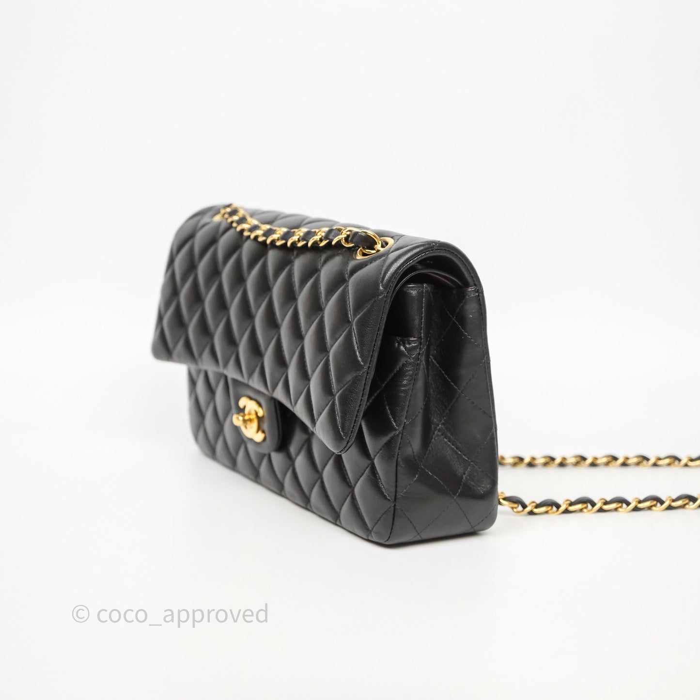 Chanel Classic M/L Medium Flap Quilted Black Lambskin Gold Hardware