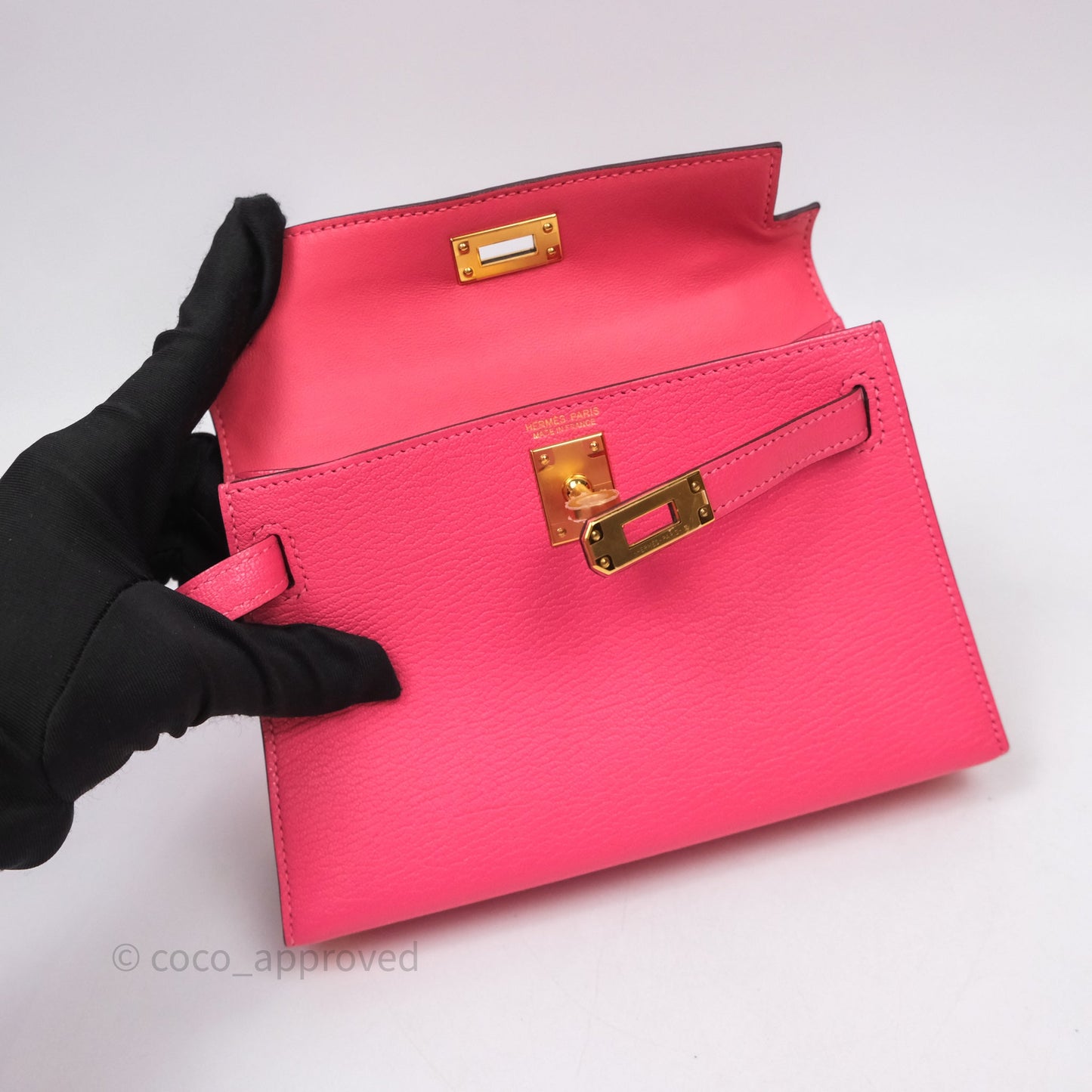 Hermes Mini Kelly II Chevre Mysore U5 Rose Lipstick Gold Hardware
