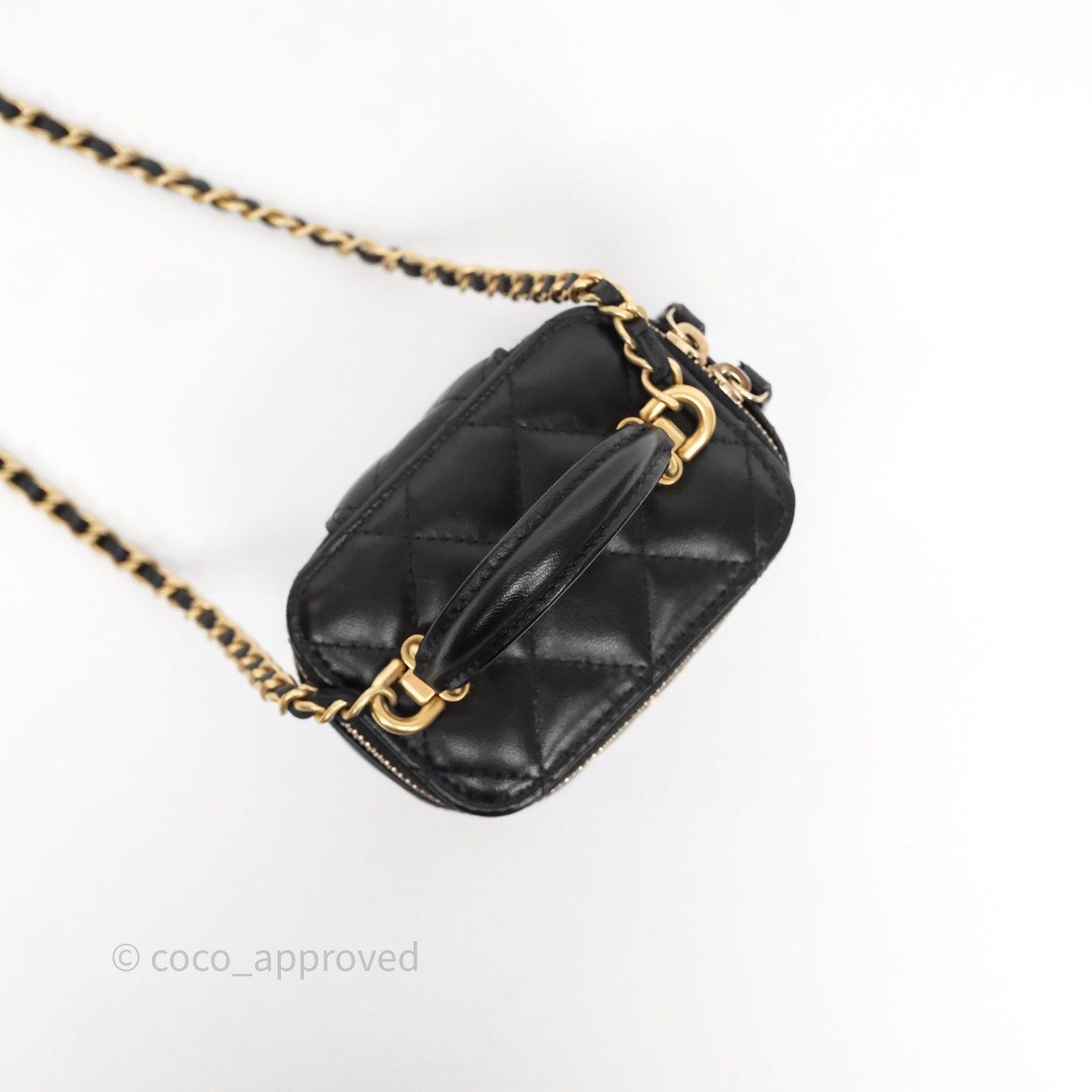 Chanel Mini Top Handle Vanity With Chain Black Lambskin Aged Gold Hardware