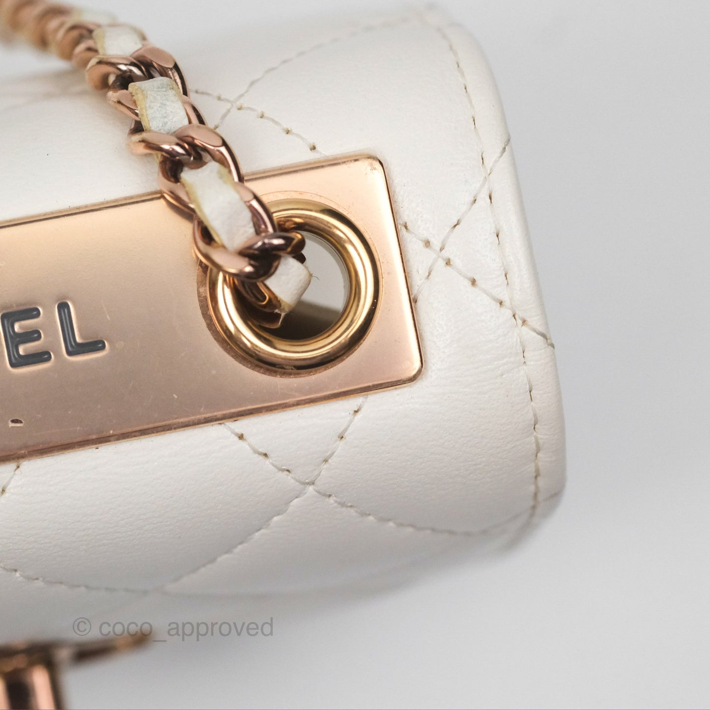 Chanel Mini Quilted Trendy CC Clutch With Chain White Lambskin Rose Gold Hardware