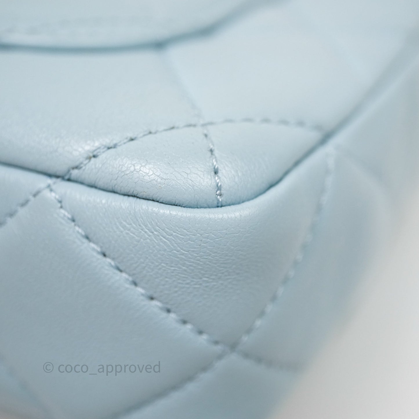 Chanel Quilted Enamel Pending CC Small Square Flap Baby Blue Lambskin