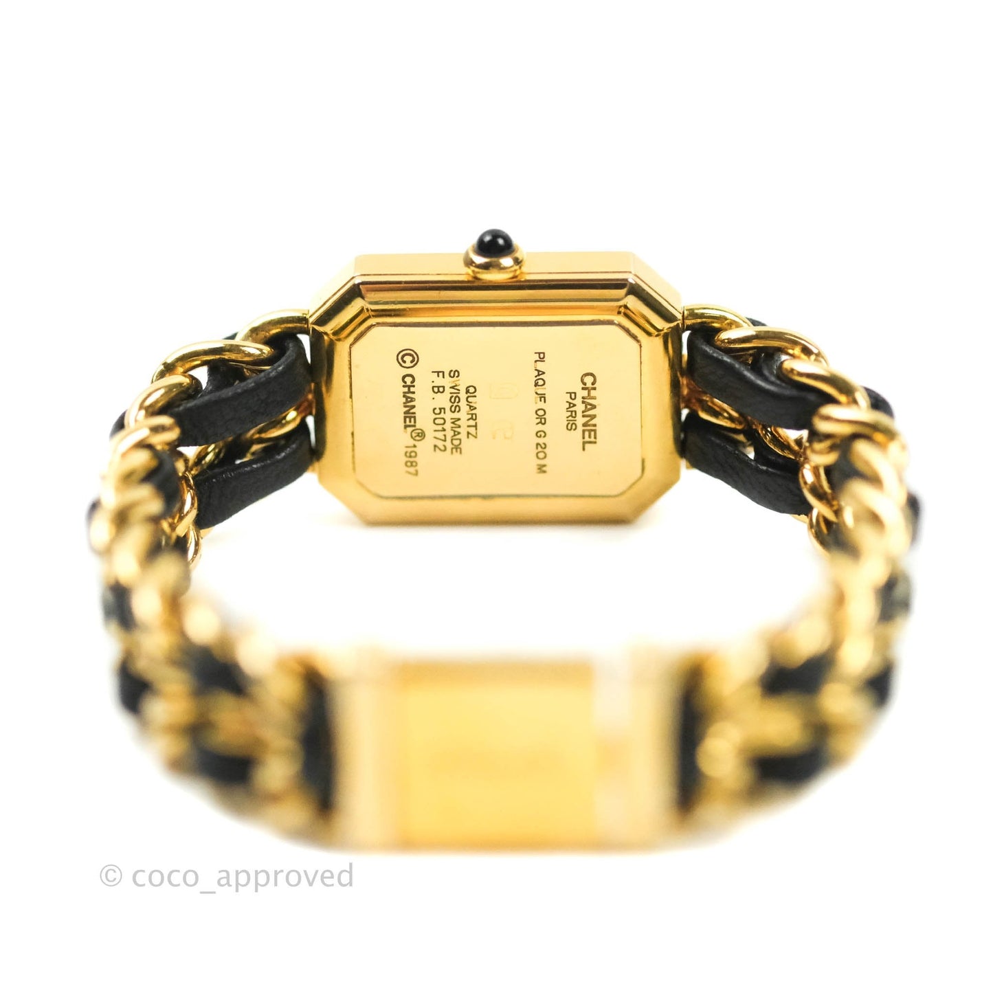 Chanel Vintage Première Watch Black Leather Gold Plated M Size