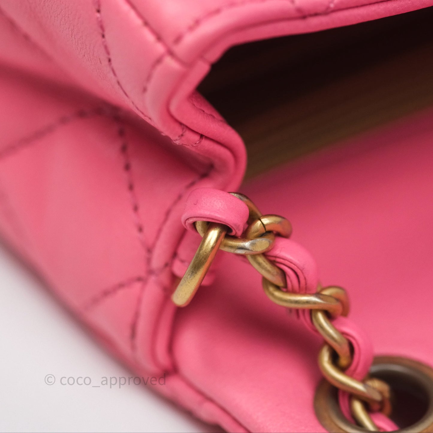 Chanel Mini Rectangular Pearl Crush Quilted Pink Lambskin Aged Gold Hardware