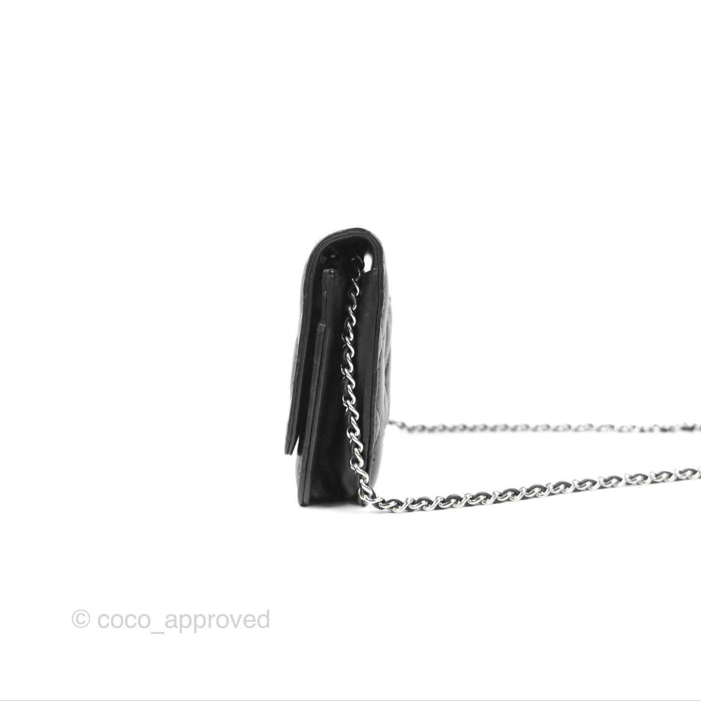 Chanel Quilted Classic Wallet On Chain WOC Black Lambskin Silver Hardware