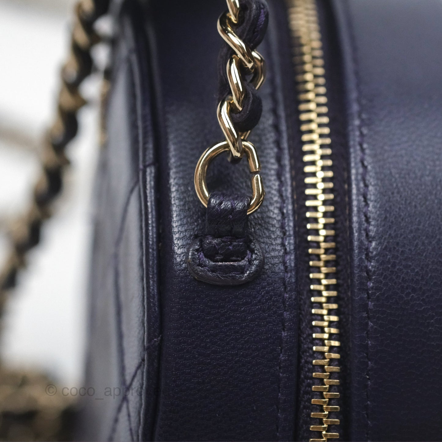 Chanel Quilted Round Clutch with Chain Dark Purple Calfskin Gold Hardware