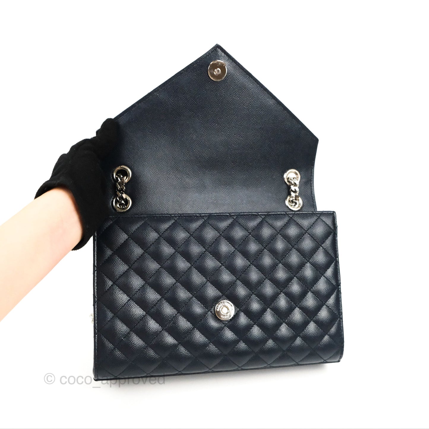 Saint Laurent Medium Envelope Navy Caviar Silver Hardware