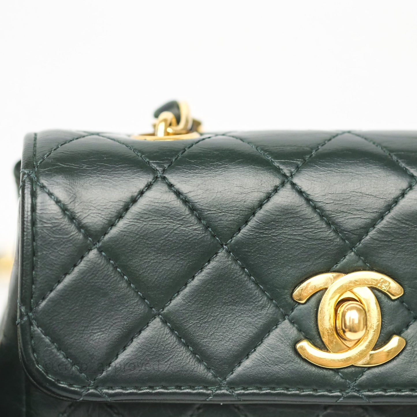 Chanel Vintage Mini Flap Bag Dark Green Lambskin Gold Hardware
