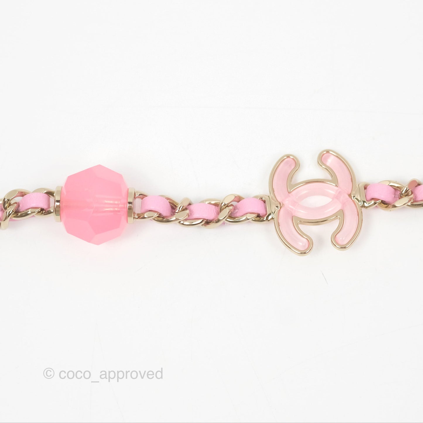 Chanel Flap Bag with Heart Resin Charm Chain Pink Tweed Gold Hardware