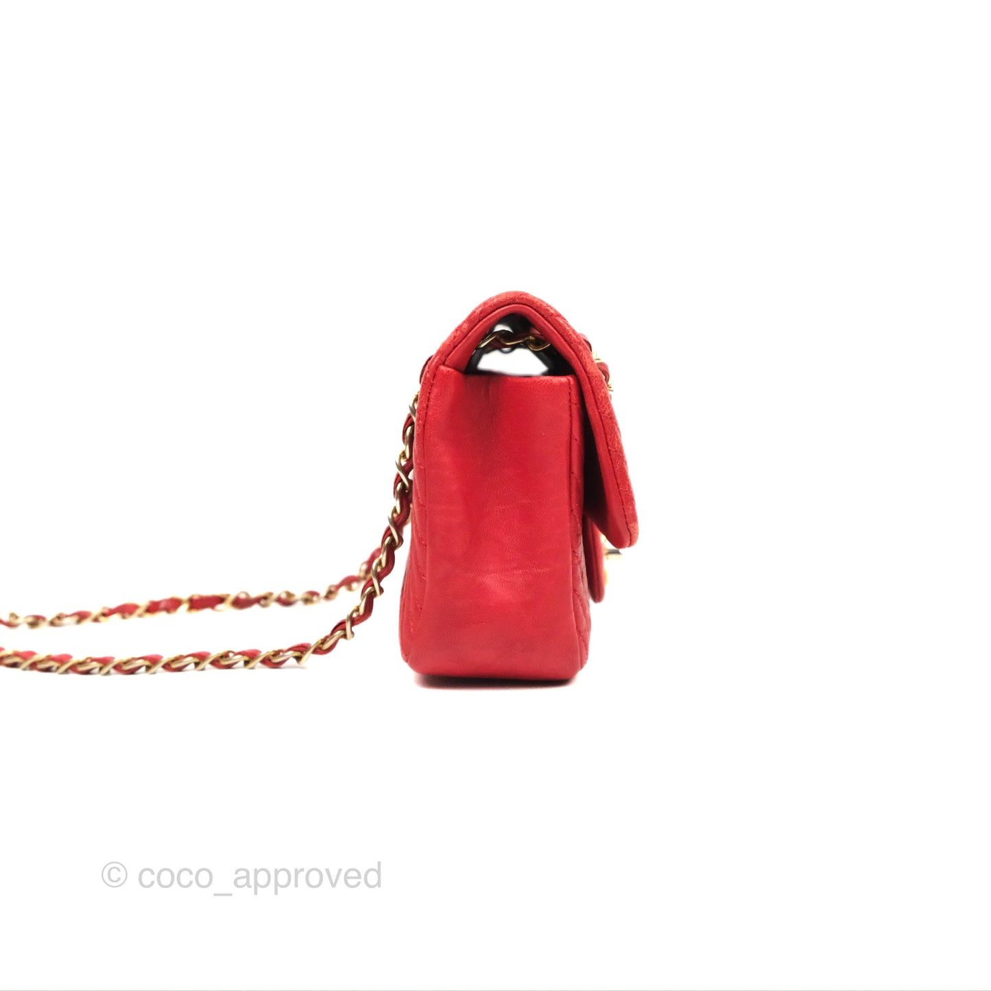 Chanel Small Chevron Surpique Flap Red Calfskin Aged Gold Hardware