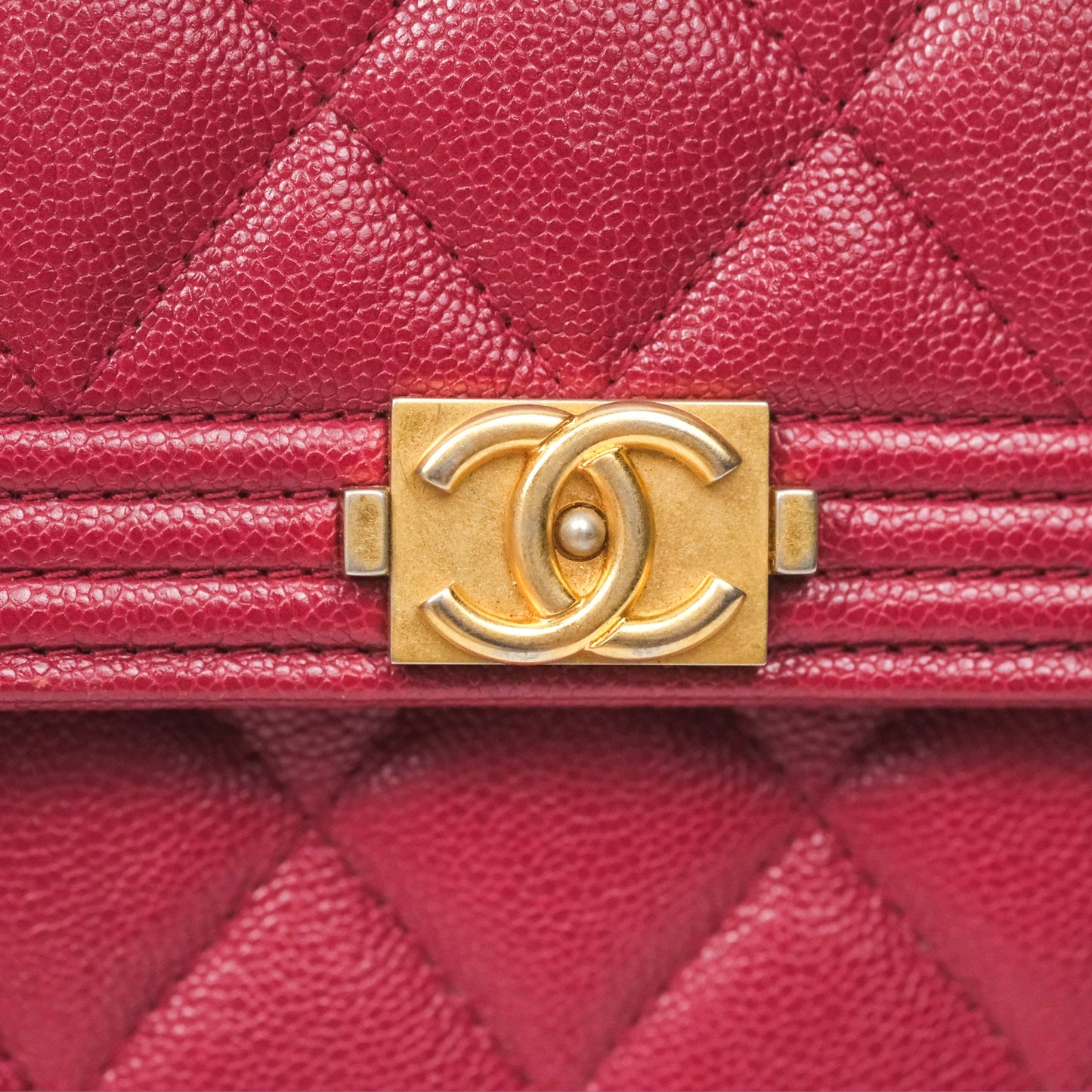 Chanel Quilted Boy Flap Long Wallet Dark Red Caviar Aged Gold Hardware